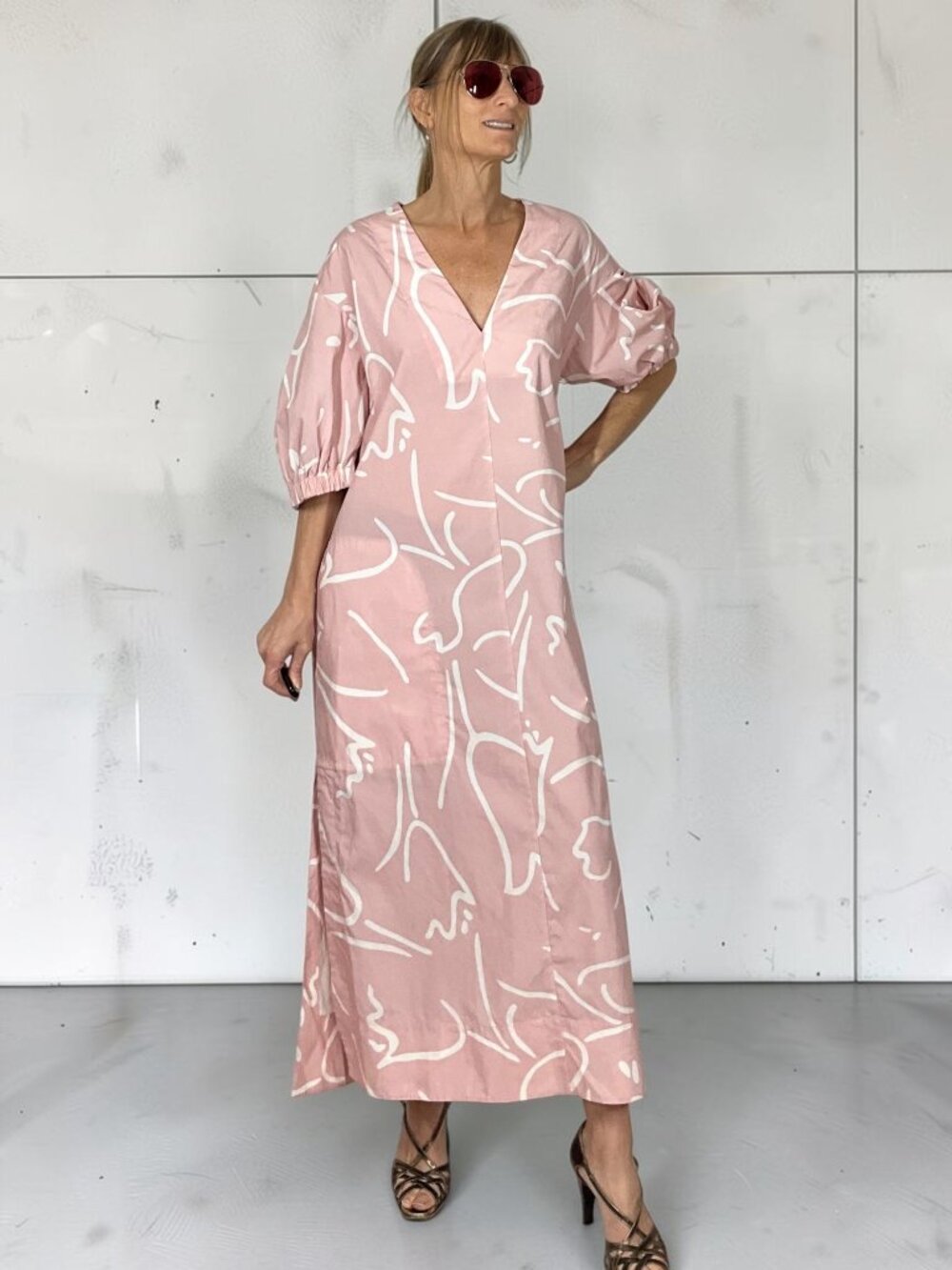 Sweaty Betty Loren Poplin Midi Dress 8-10 M Rose Abstract Tulip Print
